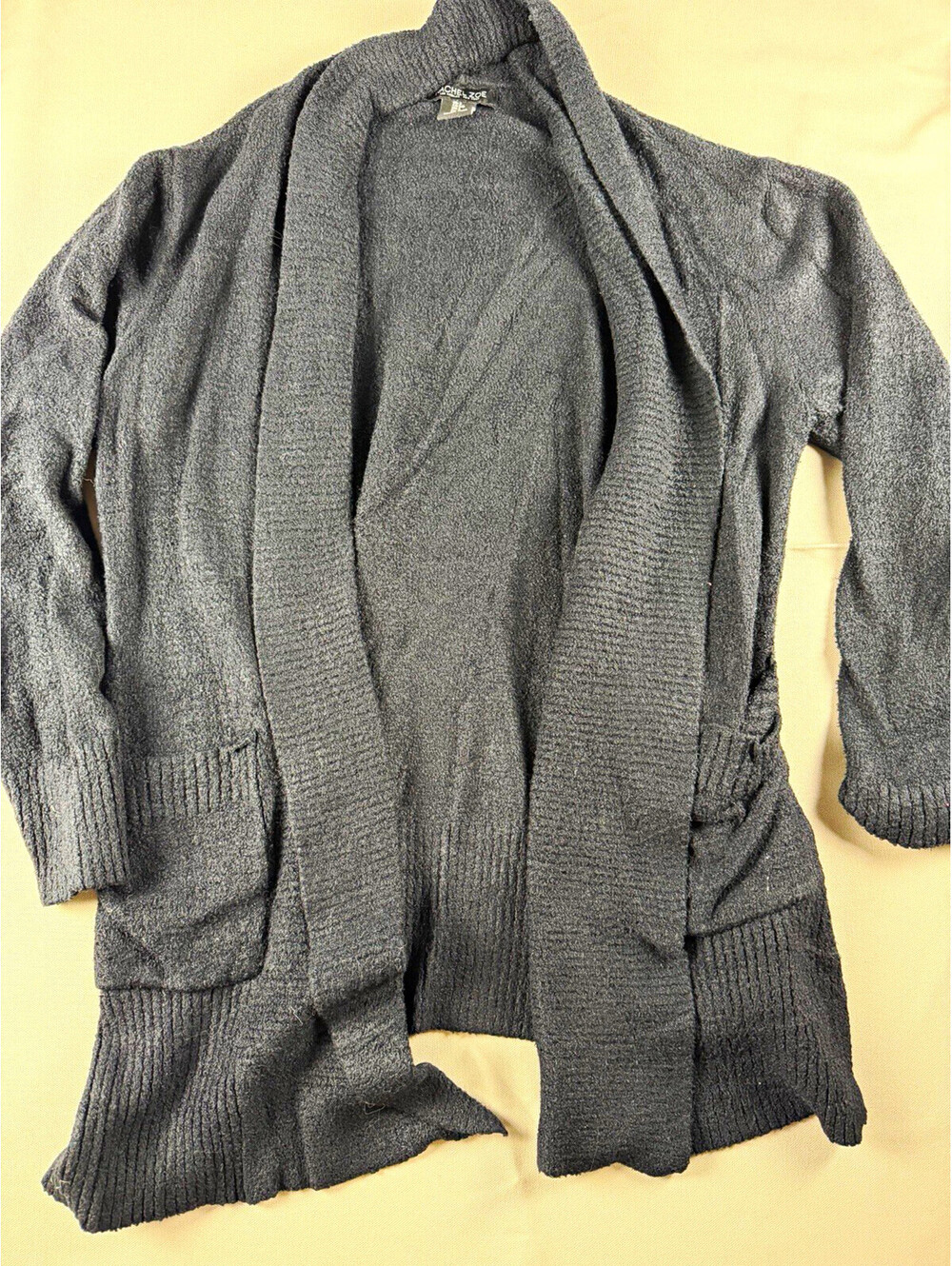 Rachel Zoe Women's Gray Solid Knit Shawl Collar Open Front Cardigan Sweater S